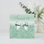 Mint Groene pailletten, Bow & Diamond Sweet 16 Kaart (Staand voorkant)