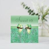 Mint Groene pailletten, Bow & Diamond Sweet 16 Kaart (Staand voorkant)