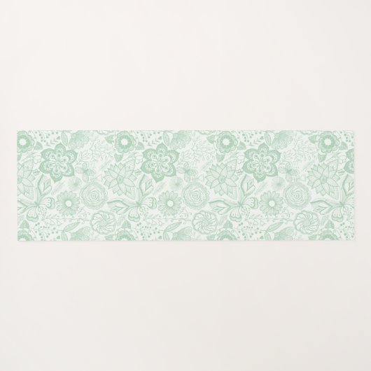 Mint-groene retro bloemen patroon yogamat (Achterkant (horizontaal))