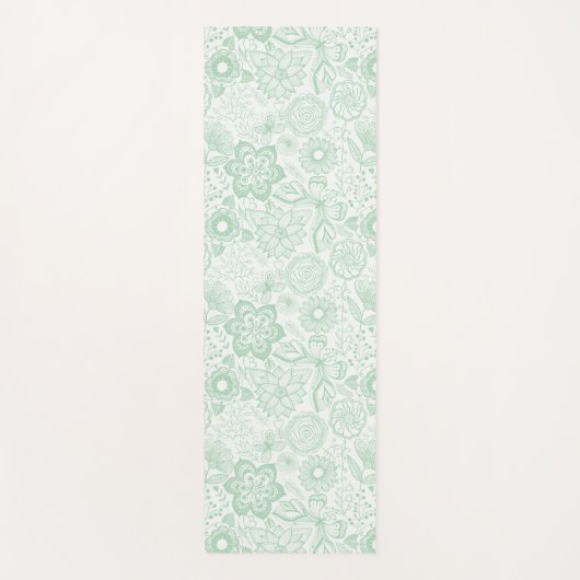 Mint-groene retro bloemen patroon yogamat (Voorkant)
