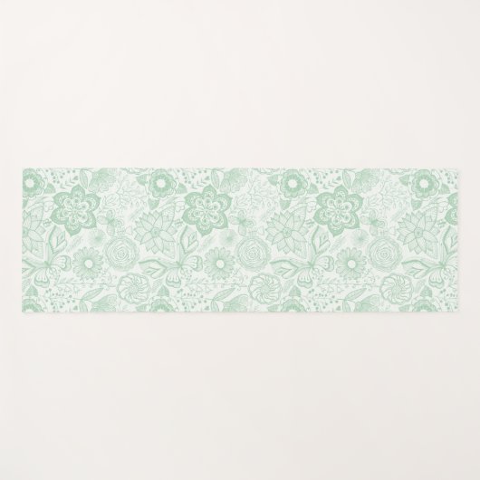 Mint-groene retro bloemen patroon yogamat (Voorkant (horizontaal))