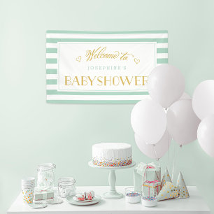 Mint Groene Strepen met Gouden Moeder om te zijn   Spandoek
