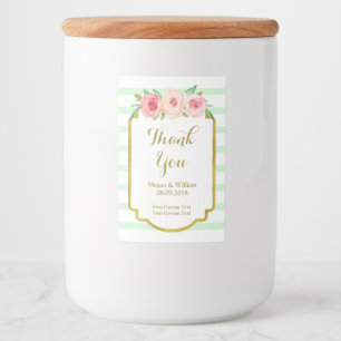 Mint Groene Strepen Roze Bloemen Goud Custom Label Voedselcontainer Etiket