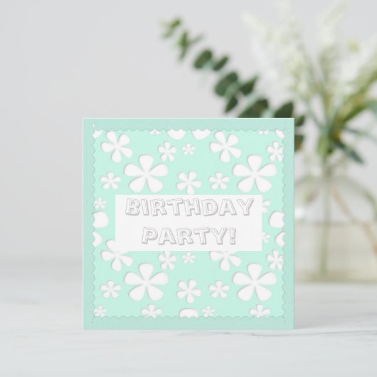 MINT GROENE STROMEN BIRTHDAY PARTIJ INVITATIE KAART (Staand voorkant)