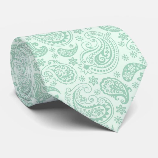 Mint-groene tinten  Paisley Pattern 2 Stropdas (Opgerold)