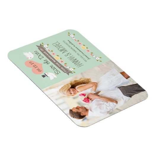 Mint Groene Tortelduifjes Duif Sla de datum op Magneet (Rechterzijde)