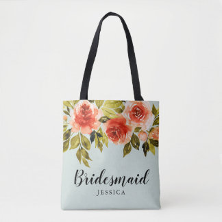 Mint Groene Waterverf Bloemen Bruiloft Bruidsmeisj Draagtas