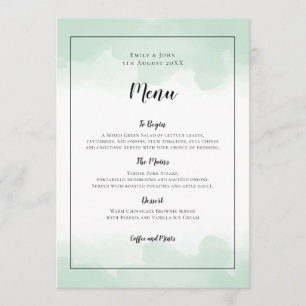 Mint Groene Waterverven Zwart Script Bruiloft Menu