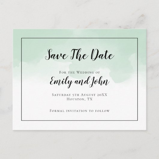 Mint Groene Waterverven Zwart Script De datum opsl Briefkaart (Voorkant)