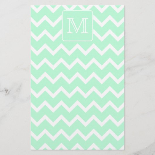 Mint Groene Zigzag met aangepast monogram. Briefpapier (Voorkant)