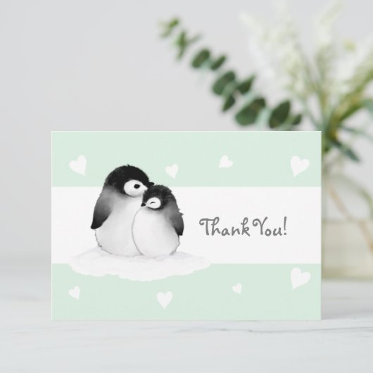 Mint hart Pinguïn Dank u kaart (Staand voorkant)