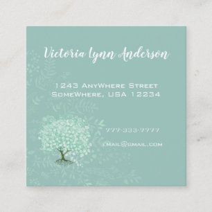 Mint Heart Leaf Tree Boho Floral en Feathers Vierkante Visitekaartje