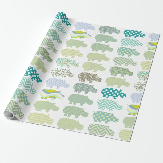 Mint Hippo Matte Wrapping Paper Cadeaupapier (Uitgerold)