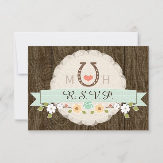 MINT HORSESHOE WESTERN MARIAGE CARTE RSVP (Devant)