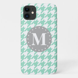 Mint Houndstooth Pattern Gray Monogram iPhone 11 Hoesje