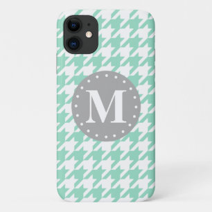 Mint Houndstooth Pattern Gray Monogram iPhone 11 Hoesje