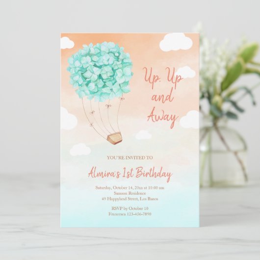 Mint Hydrangea Ride Birthday Uitnodiging (Staand voorkant)