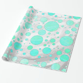 Mint Ice Aqua Blue Polka Dots Cadeaupapier (Uitgerold)