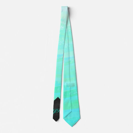 Mint Ice Blauw en Zwarte Monogram Stropdas (Achterkant)
