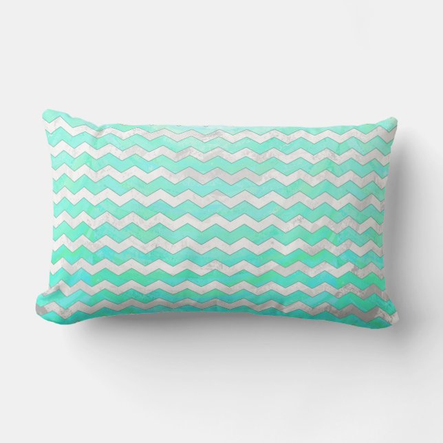 Mint Ice Blue Chevron Pattern Kussen (Voorkant)