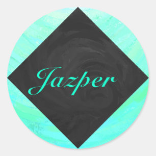 Mint Ice Blue en Black Monogram Ronde Sticker