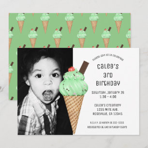 Mint Ice Cream Cone Party Custom Birthday Foto Kaart