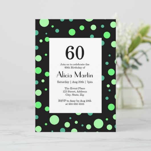 Mint & Jade Groene Polka Dot Zwart 60e Verjaardag Kaart (Staand voorkant)