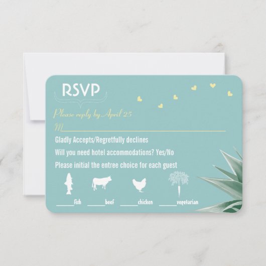 Mint Jaune Succulent Mariage RSVP Menu Choix (Devant)