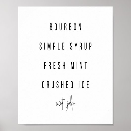 Mint Julep Cocktail Recipe Poster (Voorkant)