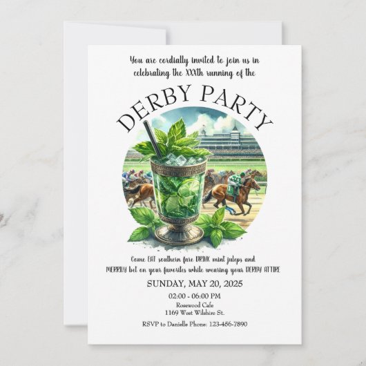 Mint Julep Derby Party uitnodiging (Voorkant)