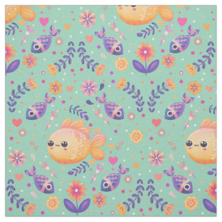 Mint Kawaii Goldfish Zee Tuinpatroon Stof