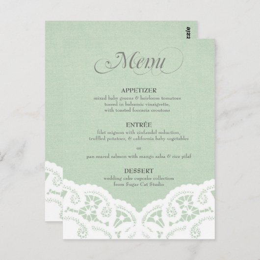 Mint Lace Doily Bruiloft Menu (Voorkant / Achterkant)