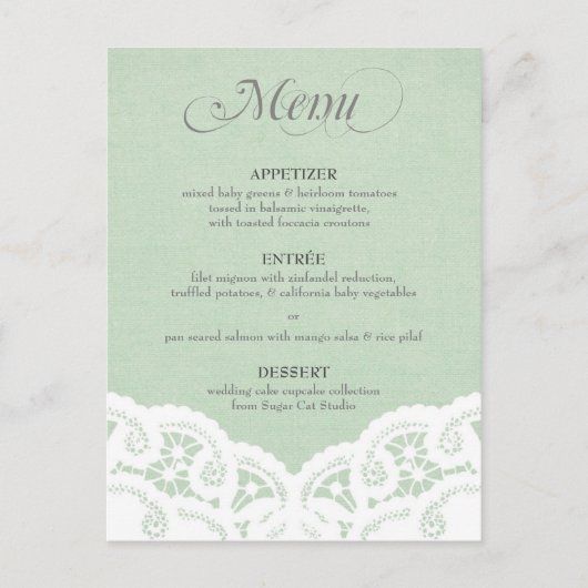 Mint Lace Doily Bruiloft Menu (Voorkant)