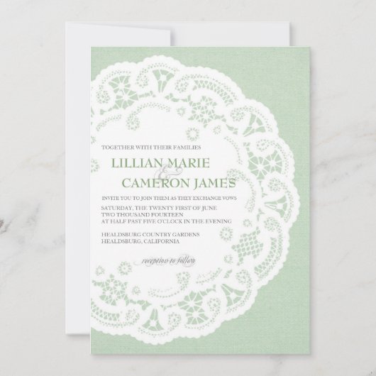 Mint Lace Doily Faire-part de mariage (Devant)