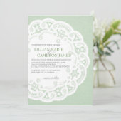 Mint Lace Doily Faire-part de mariage (Debout devant)
