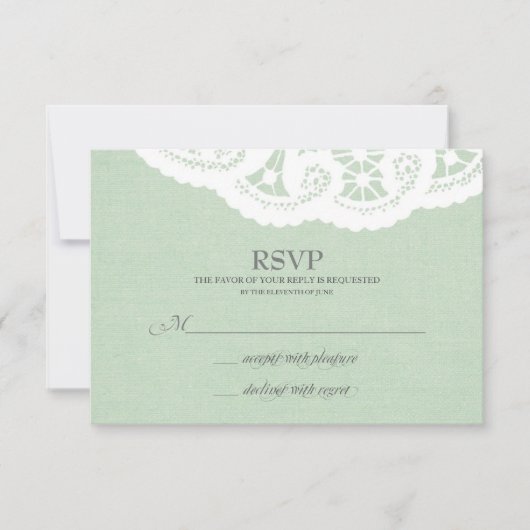 Mint Lace Doily Wedding RSVP (Devant)