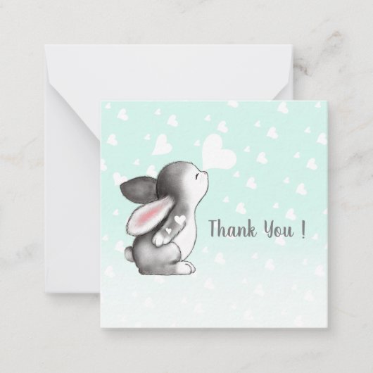 Mint lapin coeur confetti merci cartes de notes (Devant)