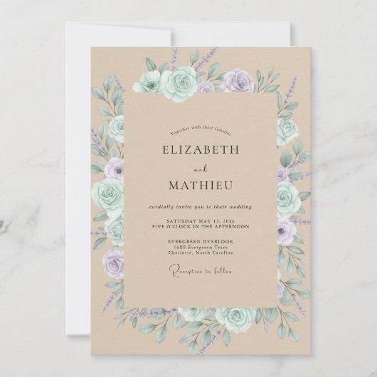 Mint Lilac Bruiloft Kaart (Voorkant)
