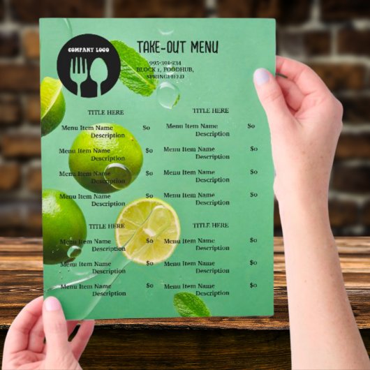 Mint Lime Restaurant Afhaalmenu met QR-code Flyer