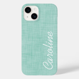 Mint Linnen Textuur Custom Monogram Case-Mate iPhone 14 Hoesje