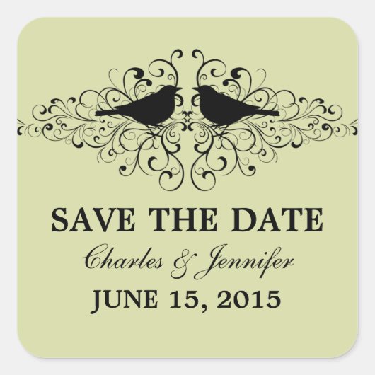 Mint Love Bird Swirls Save the Date Stickers (Voorkant)
