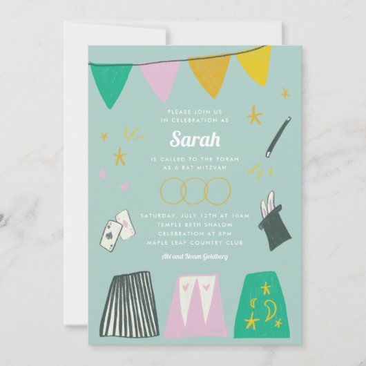 Mint Magic Show Bar Bat Mitzvah Uitnodiging (Voorkant)