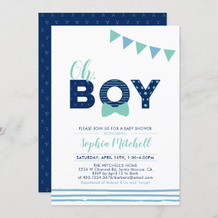 Mint & marine Modern Typografie Boy Baby shower Kaart