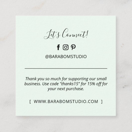 Mint Merci moderne simple Cartes de visite (Dos)