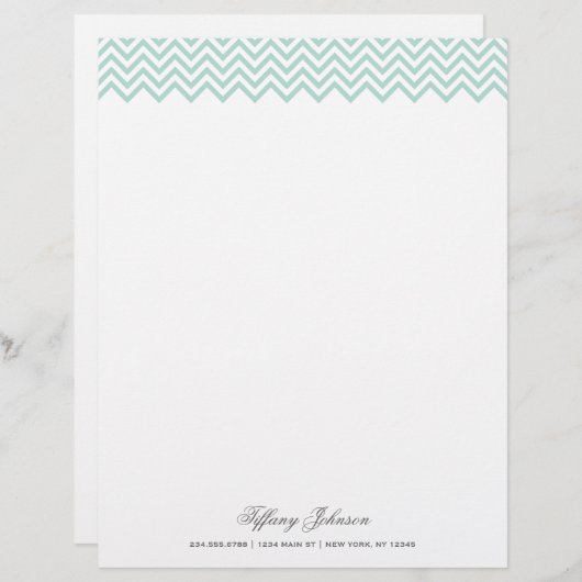 Mint Modern Chevron Border Gepersonaliseerd Briefhoofd (Voorkant / Achterkant)