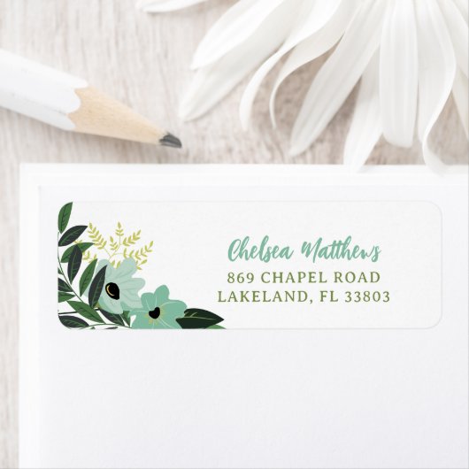 Mint modern Floral Persoonlijk Adres van de Terugk Etiket (Insitu)