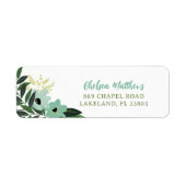 Mint modern Floral Persoonlijk Adres van de Terugk Etiket (Voorkant)