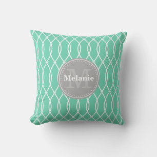 Mint Modern Lattice Pattern Gray Monogram Kussen