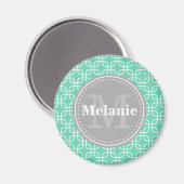 Mint Modern Squares Pattern Gray Monogram Magneet (Voorkant / Achterkant)