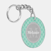 Mint Modern Squares Pattern Gray Monogram Sleutelhanger (Voorkant Links)